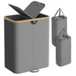 SONGMICS Laundry Hamper with Lids, Laundry Basket with 2 Compartments, 39 Gal. (150 L), Removable Liner Bag, for Laundry Room, Bedroom, Living Room, Slate Gray and Light Bamboo ULCB523G01 - color: Slate Gray, size: 150L (2-Section with Double Lid)