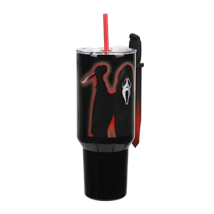 Bioworld Ghostface Text and Logo 40 Oz. Stainless Steel Tumbler With Dagger Handle - color: Ghostface Text and Logo