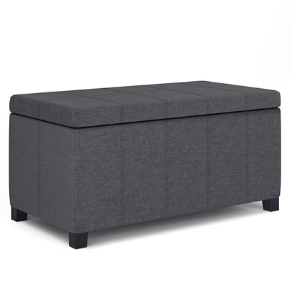 SIMPLIHOME Dover Storage Ottoman Bench - 36 inch Wide Upholstered Linen Look Fabric Rectangular Lift-Top Ottoman in Slate Grey, Contemporary Bench for Living Room with Safety Hinges - color: Slate Grey