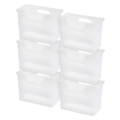 IRIS USA Medium Portable Desktop File Box with Open Lid, 6 Pack, Side Handles, Hanging File Folders, Tabs & Inserts, Letter Size, Magazines, Newspapers, Mail, Books, Notebooks, Clear - size: 6 - Pack, style: Open Top Bin (M - Clear)