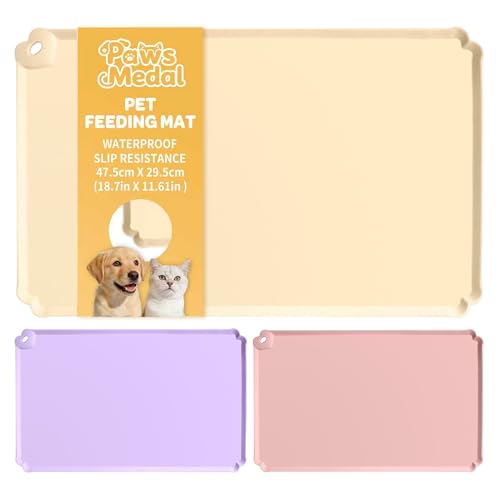 Pet Feeding Mat 12"x19" Silicone Dog Feeding Mat Pet Place Mat Waterproof Silicone Contain Spills Protects Floors Placemats for Cats and Dogs - color: Beige