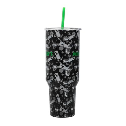 Bioworld Minecraft Creeper & TNT 40 Oz Black Stainless Steel Tumbler With Handle - color: Minecraft Creeper & TNT Blue