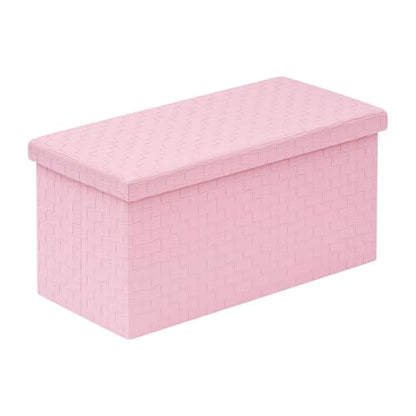 B FSOBEIIALEO Folding Storage Ottoman, Faux Leather Footrest Seat Long Shoes Bench Box Chest, Pink 30"x15"x15" - color: Pink, size: Large
