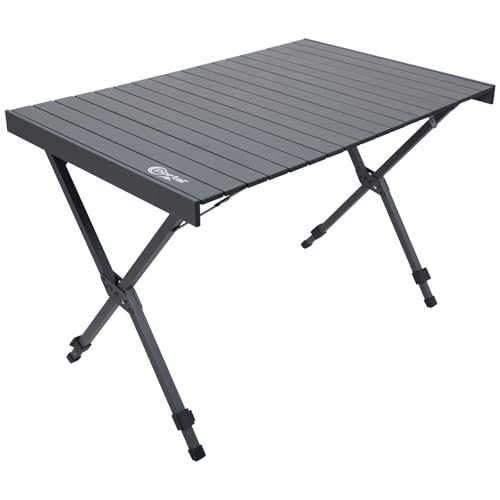 Portal Folding Outdoor Camping Table with Adjustable Height, Aluminum Roll-Up Top and Carry Bag, Big Large Portable Tables for Picnic, BBQ and Tailgating, Dark Gray - color: Dark Gray