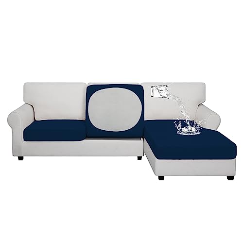 Easy-Going 100% Waterproof 3 Pieces Couch Cushion Covers for Sectional Sofa Left/Right L Shape Chaise Lounge Sofa Seat slipcover Anti-Slip Sofa Cover (2 Seater + 1 Chaise, Navy - color: Navy, size: 2 Seater + 1 Chaise