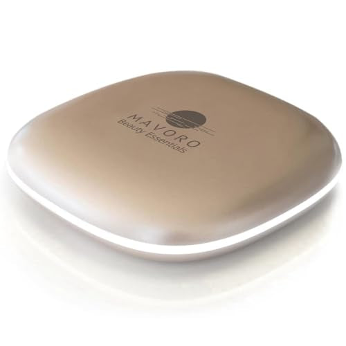 Mavoro LED Lighted Travel Makeup Mirror | 1x/10x Magnification | Rechargeable USB-C | Pocket & Purse Portable Lighted Travel Makeup Compact Mirror, Touch Sensor (Champagne Gold) - color: Champagne Gold