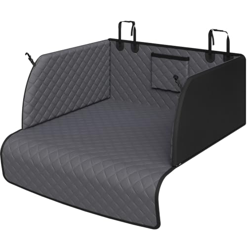 PETICON SUV Cargo Liner for Dogs, Waterproof Trunk Cover with Cushioned Sides to Protect Pet, Full Coverage Non-Slip Seat Cover for SUVs with Bumper Flap Protector - color: gray