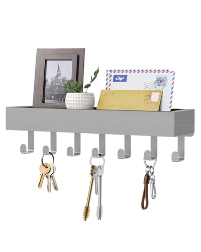 Key Holder Wall Mount Adhesive Magnetic - Hanging Key Hooks with Mail Organizer Tray for Wallet House Accessories - Keys Rack with Shelf for Camper Entryway Door Home Living Room Decor Grey Large - color: Gray, size: Large