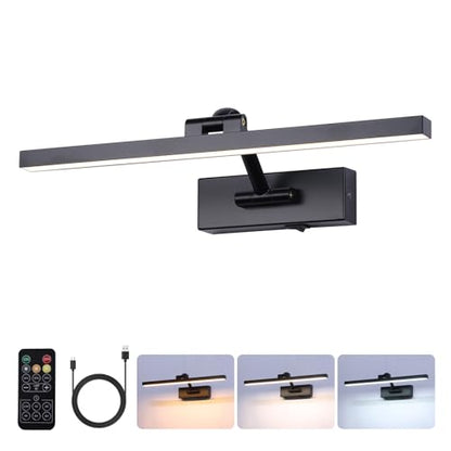 LED Wireless Picture Light with Remote Control,USB Rechargeable Battery Powered Art Lamps,Dimmable,270° Rotate,Timing,15.5 Inch Black Wall Lights for Paintings,Picture Frame,Gallery - color: Battery Operated Black, size: 15.7 Inch