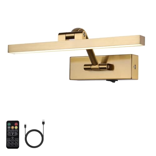 Picture Light with Remote 3 Colors Wireless Art Lights for Paintings,Rotatable Wall Sconce Rechargeable Battery Powered Painting Light,Dimmable Light Over Picture Frame for Gallery,Brass 11.6 inch - color: Battery Operated Brass, size: 11.8 Inch
