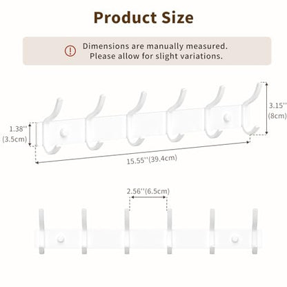 GWAAZXGZ White Coat Rack Wall Mount - 15 Inch Arc Shaped Design with 6 Hooks for Hanging Coats, Bags, and Towels in Entryway, Livingroom, Bedroom, Bathroom, and Kitchen, 1 Pack - color: White