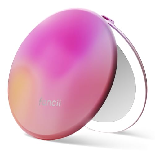 Fancii Taylor LED Lighted Travel Makeup Mirror, Rechargeable, 10x /1x Magnifying, Tru-Glow Lighting System, XL Large 5” Wide | Compact Mirror for Purses (Berry Lemonade) - color: Berry Lemonade