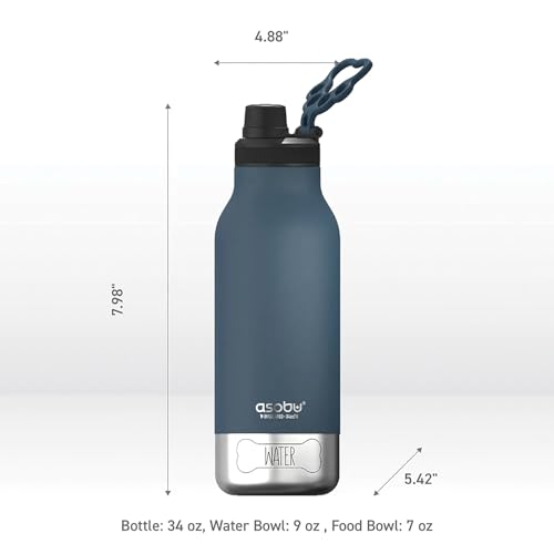 asobu Dog Barky Bottle – Insulated Stainless Steel Water Bottle with 2 Removable Dog Bowls for Food, Treats & Water – Pet-Friendly Travel Bottle for Hiking, Road Trips & Outdoor Adventures - color: Blue