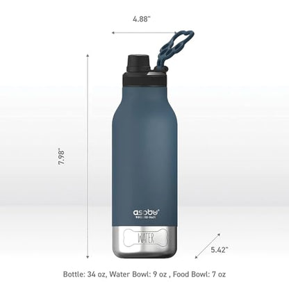 asobu Dog Barky Bottle – Insulated Stainless Steel Water Bottle with 2 Removable Dog Bowls for Food, Treats & Water – Pet-Friendly Travel Bottle for Hiking, Road Trips & Outdoor Adventures - color: Blue