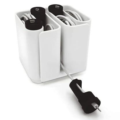 Cable Organizer with Multiple Compartments, Secure Cable Ends, Prevent Tangling, Tidy Workspace, Charging Solution, Desk Organizer Cord Management, White Plastic