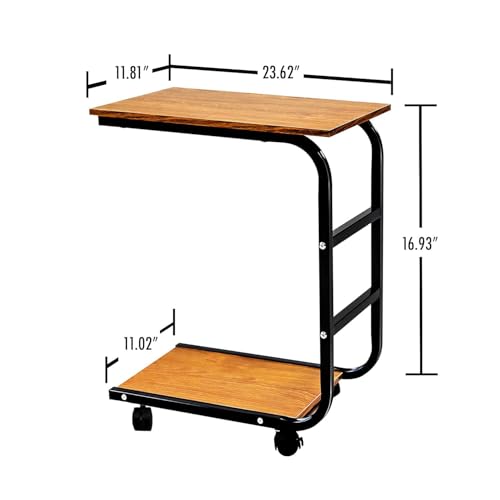BROWN-BROWN Movable Night Stand Side Table Tray Cart 4 Wheels Wood Office Home Desk Shelf Organizer Rustic Brown Mini