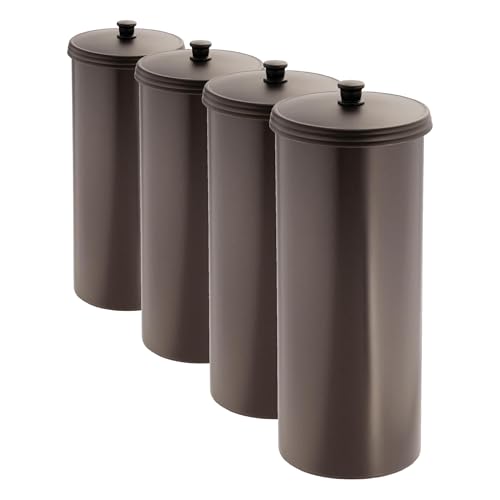 iDesign Freestanding Bathroom Toilet Paper Storage Holder with Lid for 3 Extra Rolls,Bronze,(Pack of 4) - color: Bronze, size: Pack of 4, style: Lid with Handle