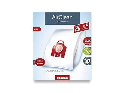 Miele Genuine FJM HyClean Air Vacuum Bags for Miele Compact C1 & Compact C2 Vacuum Cleaners, Allergy XL Pack of 8 Vacuum Bags and 1 HEPA AirClean Filter
