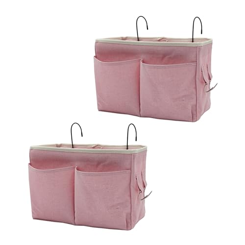 2-Pack Bedside Caddy Bedside Hanging Storage Basket Multi-Function Organizer Caddy for Bunk and Hospital Beds Dorm Rooms Bed Rails, Can be Placed Glasses Books Mobile Phones（2 pcs pink） - color: 2pcs Pink