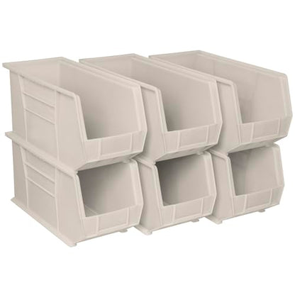 Akro-Mils 30265 AkroBins Plastic Storage Bins, Space-Saving Stackable Bins for Garage, Pantry, Craft Organization, 18-Inch x 8.25-Inch x 9-Inch, Stone, 6-Pack - color: Stone