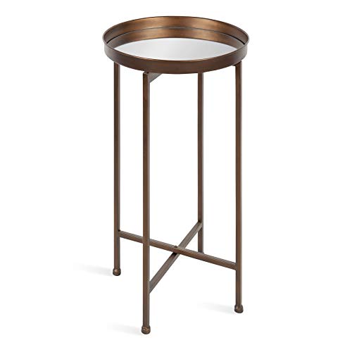 Kate and Laurel Celia Round Metal Foldable Accent Table with Mirror Tray Top, Bronze - color: Bronze