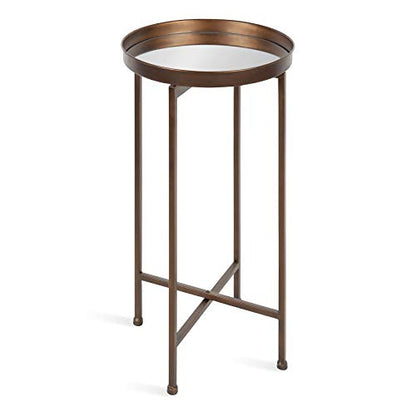 Kate and Laurel Celia Round Metal Foldable Accent Table with Mirror Tray Top, Bronze - color: Bronze
