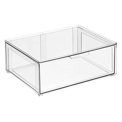 mDesign Plastic Stackable Bathroom Storage Organizer Bin Containers with Front Pull Drawer for Bathroom Countertop, Vanity, Closet Shelves - Holder for Beauty Accessories - Lumiere Collection - Clear - size: 16 x 12 x 6 (Pack of 1)