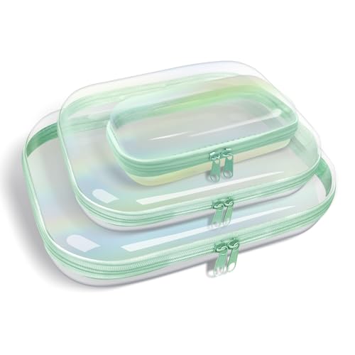 Clear Hard Plastic Zipper Case,Transparent Double Zippers Hard Pouch with 3pcs,Portable Travel Organizer Bin for Toy Storage - color: 3pcs-GE-Laser-LMS