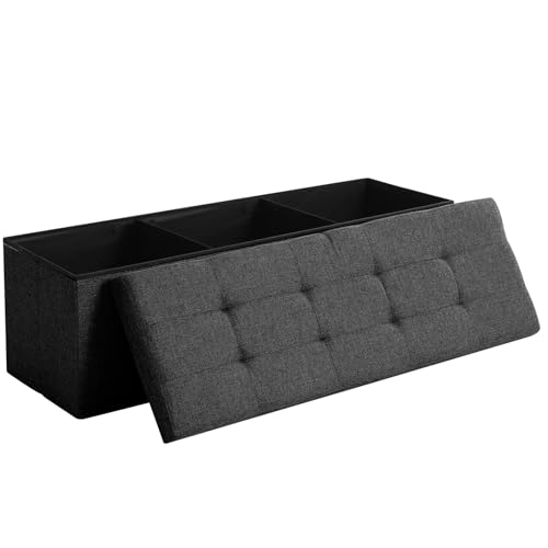 45.3 Inches Storage Ottoman Bench Foldable Seat Footrest Shoe Bench End of Bed Storage with Flipping Lid, 166L Storage Space, Linen Fabric Black - color: Black, size: 45.3" Flip