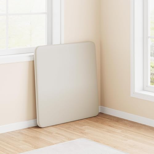GarveeHome 33.6 in Folding Card Table, Portable Square Folding Table with PU Leather Soft Cushion, Foldable Table Suitable for Dining Room, Living Room, Office, Camping - color: Beige