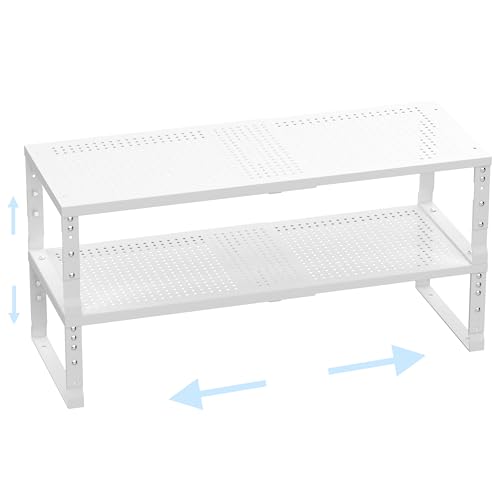 Expandable Adjustable Stackable Kitchen Organizer,Pantry Storage Shelves Racks,for cabinets Shelf, Kitchens, countertops, bathrooms,RV(2Packs/White,Medium) - color: White, size: 2 PACKS/WHITE/MEDIUM