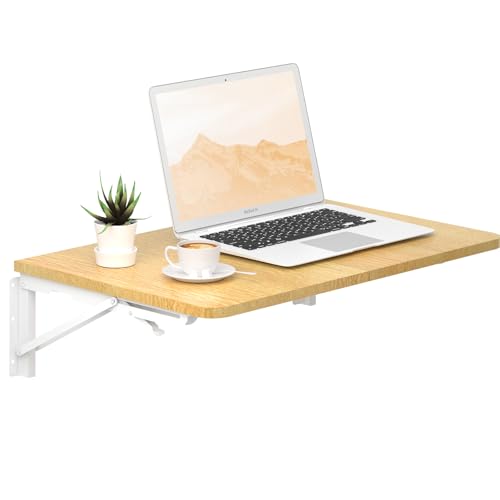 TEAMIX Wall Mounted Folding Table, Floating Desk for Small Spaces Laundry Shelf with Heavy Duty Brackets Floating Desk for Garage, Utility Room, Kitchen, Laundry Room - color: Maple, size: 22"W x 15.7"D