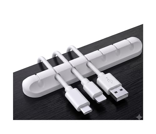 Silicone Desktop Cable Management Clips (6 Pcs Set), Versatile Cord Organizer for Office, Study Room, and Nightstand - Black and White (White) - color: White