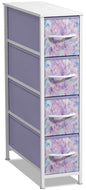Sorbus Kids Narrow Dresser with 4 Drawers - Vertical Slim Storage Chest of Drawers with Steel Frame, Wood Top & Easy Pull Fabric Bins for Small Spaces, Closets, Bedroom, Bathroom & Laundry - color: Tie-dye Blue/Pink/Purple, style: 4 Drawer