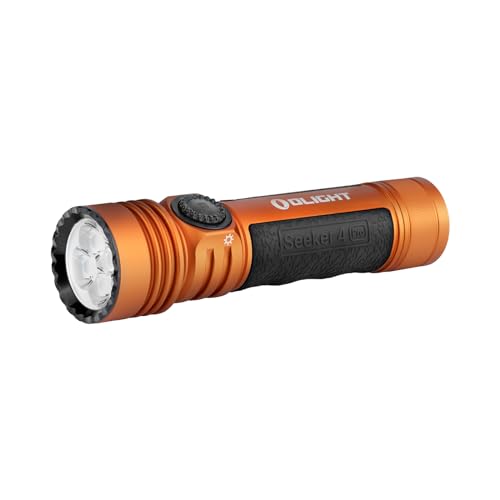 OLIGHT Seeker 4 Pro Rechargeable Flashlights, 4600 Lumens High Powerful Bright Light with USB C Holster, Waterproof IPX8 for Emergencies, Camping, Searching (Orange Cool White) - color: Orange