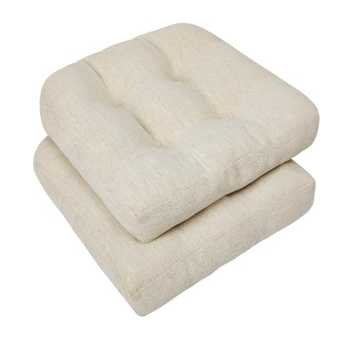 downluxe Chair Cushions for Dining Chairs 2 Pack, Tufted Indoor Chair Pads with Non-Slip Bottom, U-Shaped Kitchen Chair Cushions, 18"x18"x4", Beige - color: Beige, size: 18"x18"x4"(2 Pack)