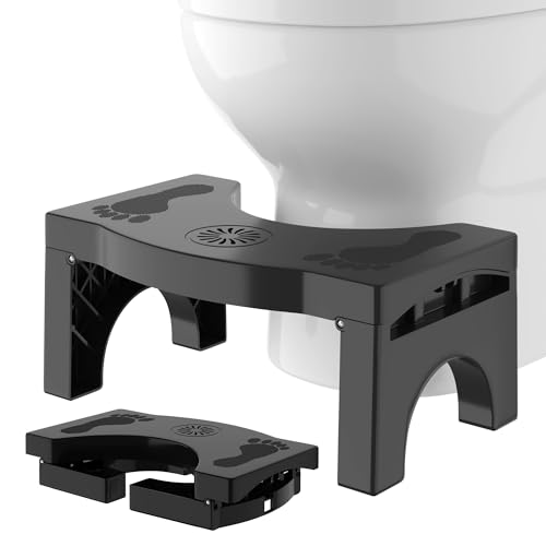 Foldable Toilet Stool for Adults, Non-Slip Bathroom Squatting Stool Portable Poop Stool Squat for Adult Kids Seniors, Toilet Assistance Potty Foot Step Stool, No Installation Required, Black - color: Black