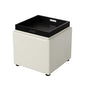 Adeco 17" White Storage Ottoman Cube with Tray Lid, Small Footstool with Storage, Square End Table for Living Room & Bedroom - color: White Leather With Tray