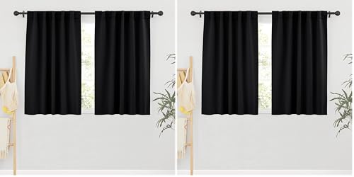 RYB HOME Short Bedroom Blackout Curtains - Small Window Treatment Set Energy Saving Thermal Insulated Drapes for Living Room/Nursery/Kitchen, 42-inch Wide x 45-inch Long, Black, 2 Panels (Pack of 2) - color: Black, size: 42"W x 45"L (Pack of 4)