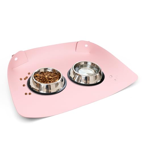 Cat & Dog Pet Feeding Mat,Pet Food Mats for Floor Waterproof,Protects Floors from Spills, Cat Bowl Mats for Food and Water,Pink - color: Pink