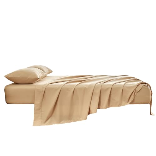 Kingnex Sleeper Sofa Bed Sheets Queen for 60x74 Pull Out Sofa Bed with 4-6 Deep Pocket Soft Double Brushed 1800 Microfiber 4 Piece Bedding Set Beige - color: Beige, size: Sleeper Sofa Queen