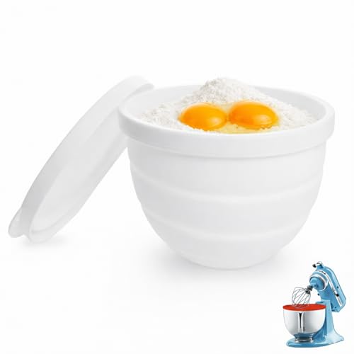 Foldable Silicone Bowl Liners with Lid for KitchenAid Mixer Accessories, Fits 4.5-5 Quart Tilt-Head Stand Mixer, Reusable Kitchen Aid Silicone Bowl Insert for Baking & Food Storage - color: White