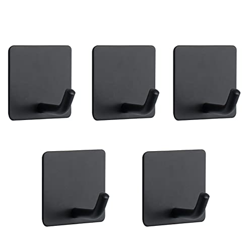 NearMoon Adhesive Hooks- Heavy Duty Bath Wall Hooks Waterproof Stainless Steel Towel Hangers Stick on Wall Clothes Holders for Bathroom Kitchen Home, 5 Pack (Matte Black) - color: Matte Black