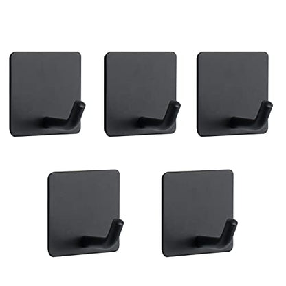 NearMoon Adhesive Hooks- Heavy Duty Bath Wall Hooks Waterproof Stainless Steel Towel Hangers Stick on Wall Clothes Holders for Bathroom Kitchen Home, 5 Pack (Matte Black) - color: Matte Black