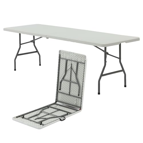 SEALAMB Portable 8FT Plastic Folding Table for Indoor & Outdoor, Heavy Duty Commercial Fold Up Table Picnic Tables Dining Table for Parties Backyard Events(White, 8FT) - color: White, size: 8FT