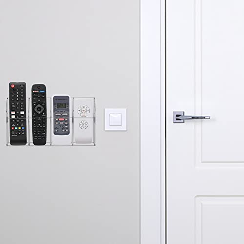 HBlife Acrylic Remote Holder Organizer, Clear TV Remote Control Wall Mount Caddy for Bedside, 4 Compartments - style: 4 Compartment