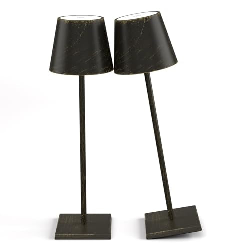 2-Pack Rechargeable Table Lamps LED Cordless Table Lamp 5000mAh Battery Operated Table Light Stepless Dimmable Portable Desk Lamp for Restaurant/Table/Bedroom/Outdoor (Copper) - color: Brass-3000k, size: 2-Pack