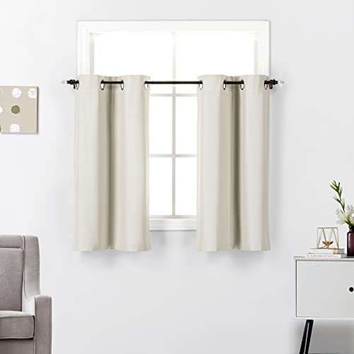 Diamond Home Linens 2 Short Panels 100% Blackout Window Treatments Tier Curtains 24 inch Length with Grommets for Kitchen Decor, Basement, Bathroom or Any Small Window, Ivory - color: Ivory, size: 27"W x 24"L (Pack of 2)