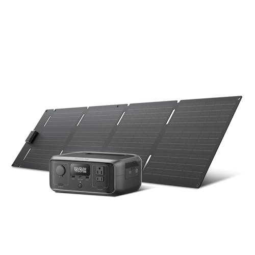 EF ECOFLOW Solar Generator RIVER 3 with 60W Solar Panel, 245Wh Portable Power Station LFP Battery, 300W Up to 600W AC Output, <20 MS UPS, 1Hr Fast Charging Power Station for Outdoor/RVs - style: RIVER 3+60W Solar Panel