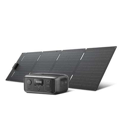EF ECOFLOW Solar Generator RIVER 3 with 60W Solar Panel, 245Wh Portable Power Station LFP Battery, 300W Up to 600W AC Output, <20 MS UPS, 1Hr Fast Charging Power Station for Outdoor/RVs - style: RIVER 3+60W Solar Panel